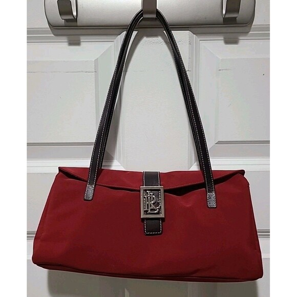 Lauren Ralph Lauren RLL Crimson Red Small Nylon shoulder  Handbag - Picture 1 of 12